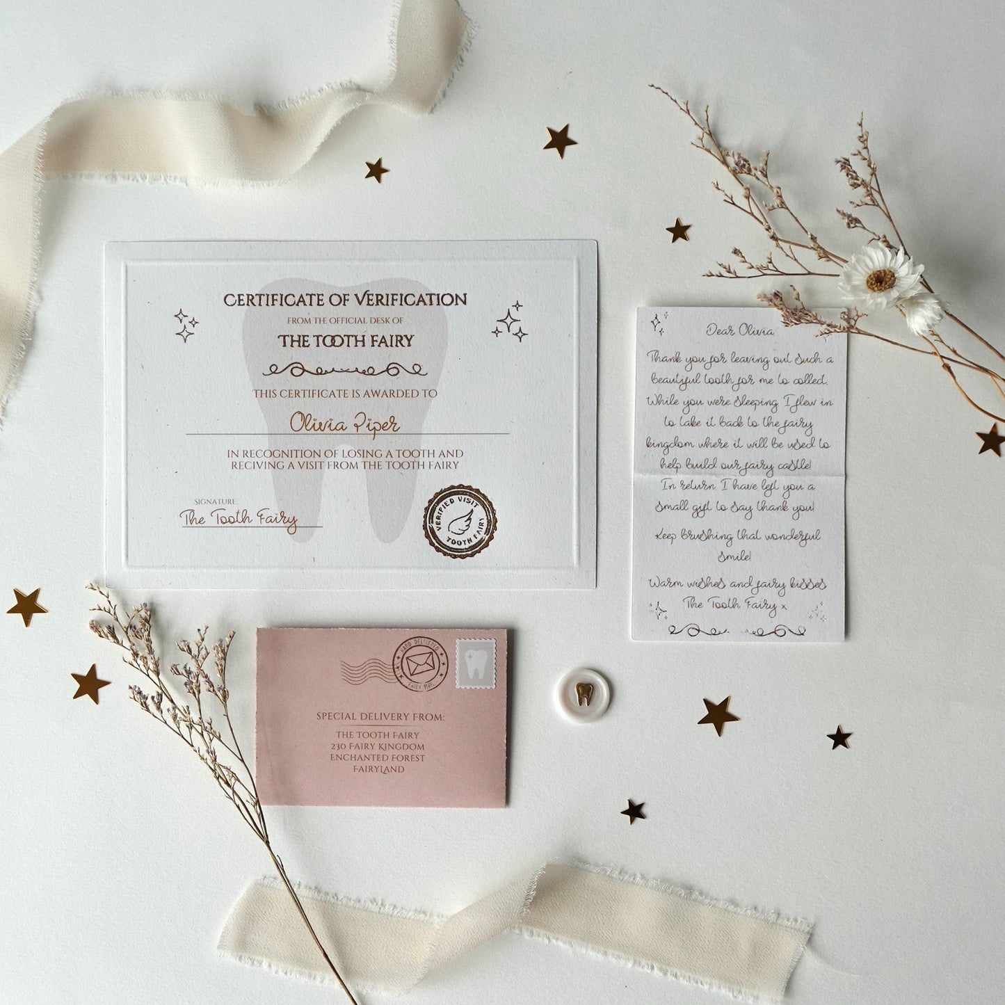 Official Fairy Visit - Tooth Fairy Letter & Certificate (Pink)
