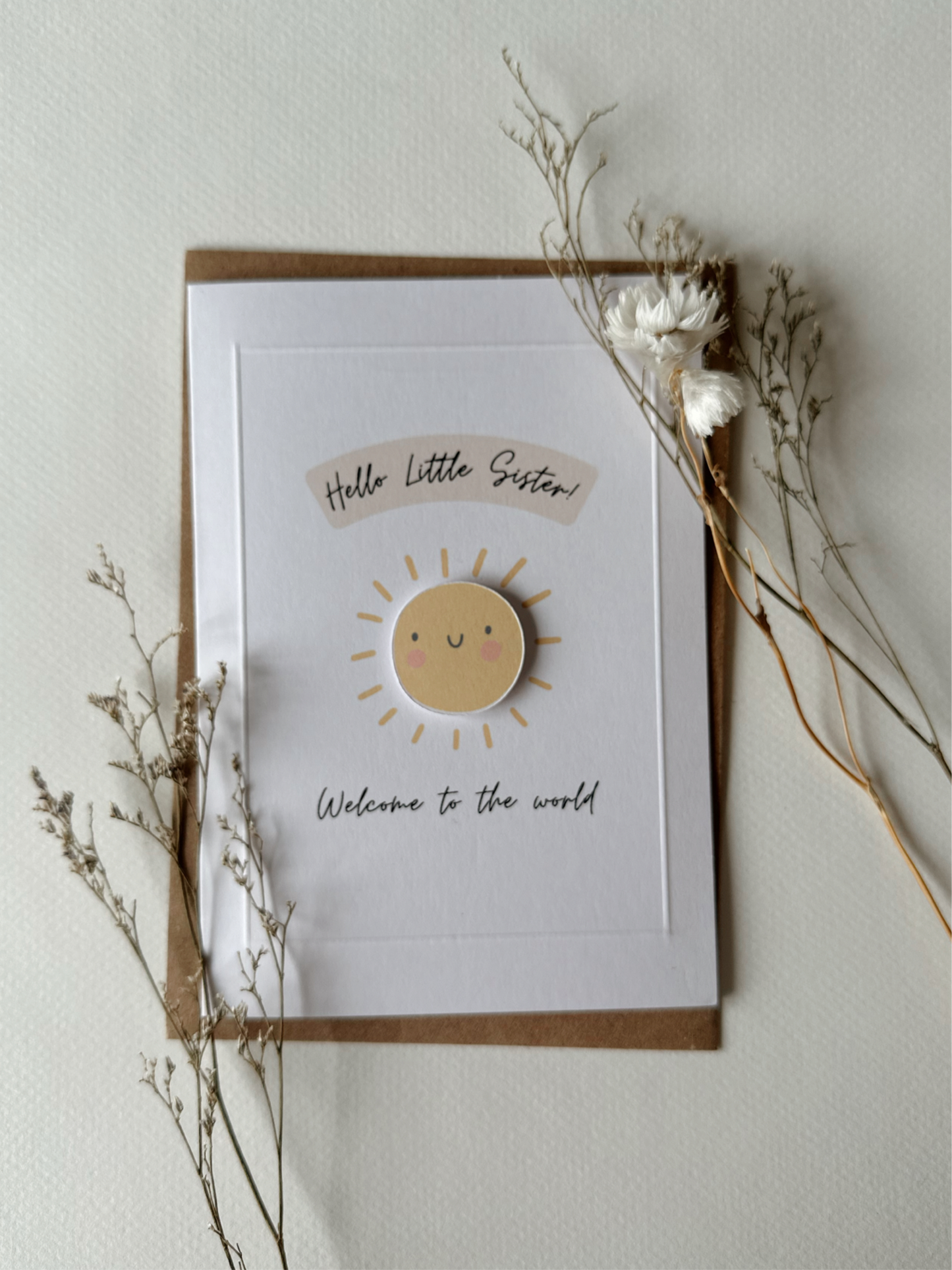 Hello Little Sister - Handmade New Baby Card