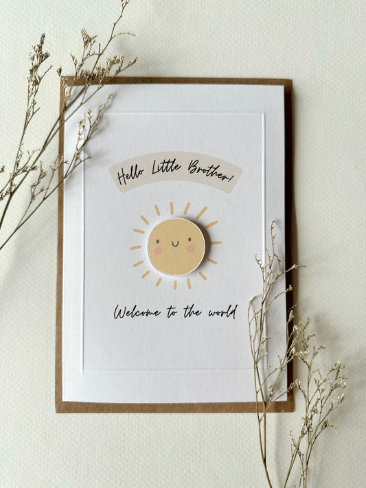 Hello Little Brother - Handmade New Baby Card